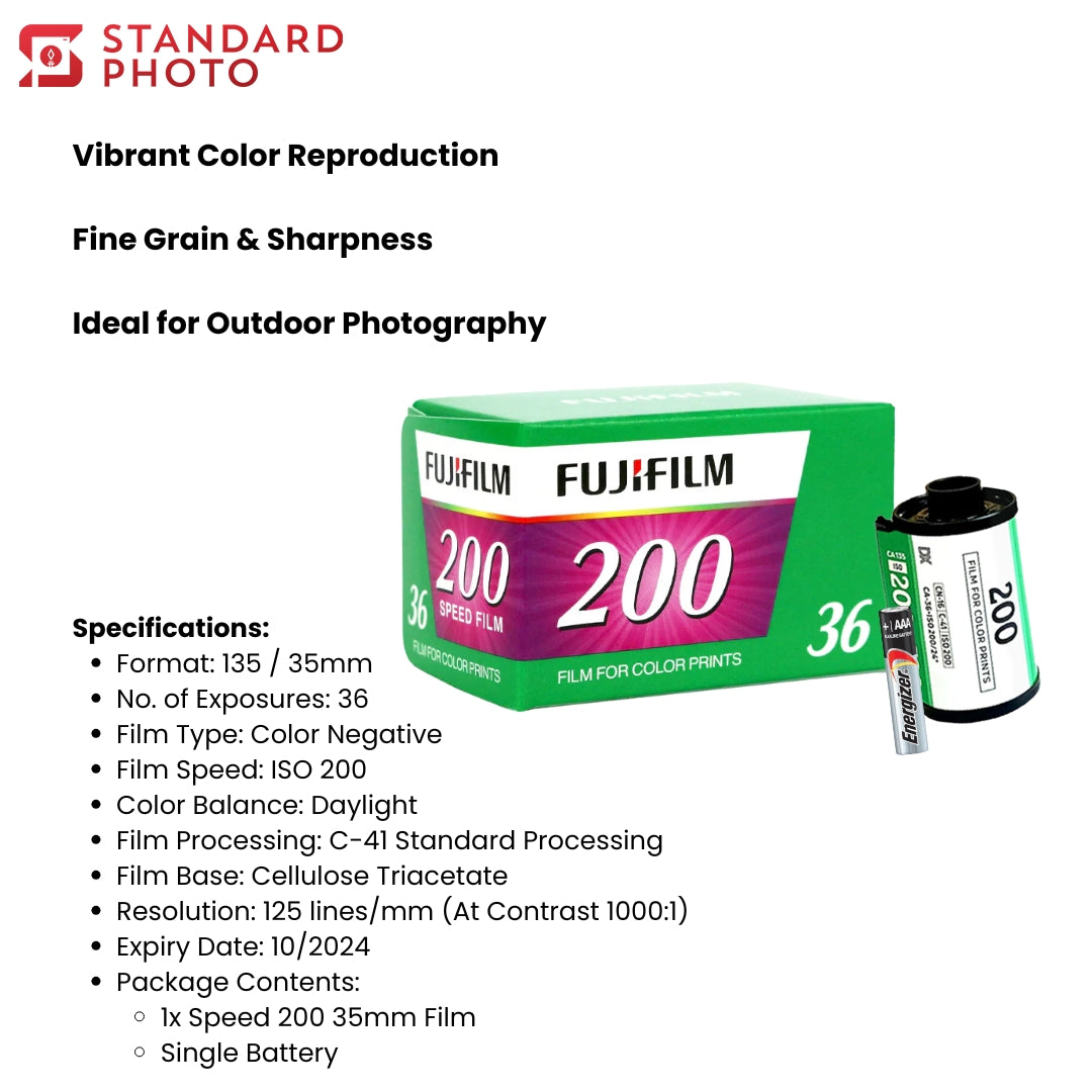 StandardPhoto Fujifilm Speed 200 Battery Add-On Specifications Details Image Film Roll Triple A 
