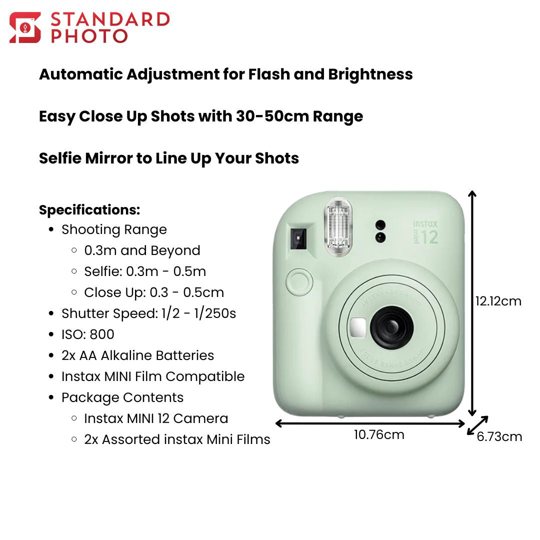 StandardPhoto Fujifilm instax Mini 12 Combo Kit Dimensions and Specifications