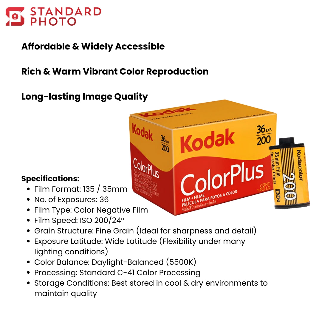 StandardPhoto Kodak ColorPlus 200 35mm Film Specifications Key Details Affordable Cheapest Widely Accessible Warm Vibrant Color 