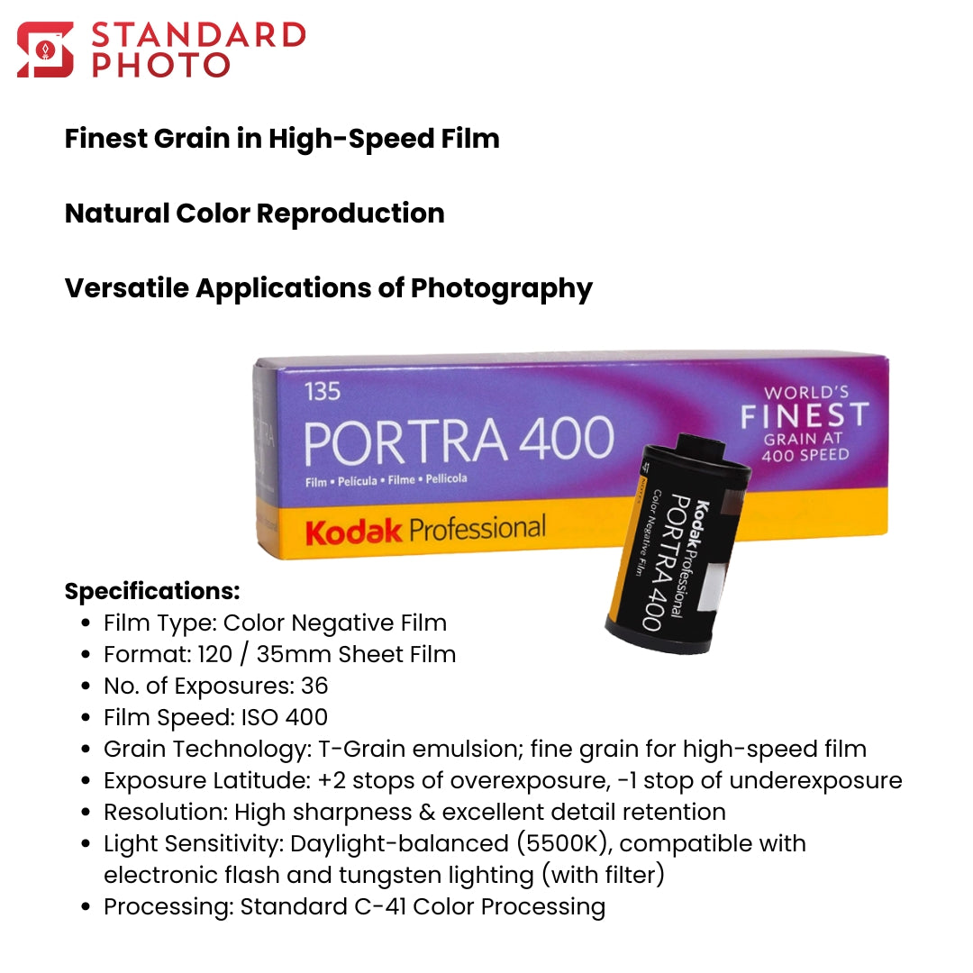 StandardPhoto Kodak Portra 400 Professional 135 35mm Film Specifications and Key Information Finest Grain Natural Color Versatile