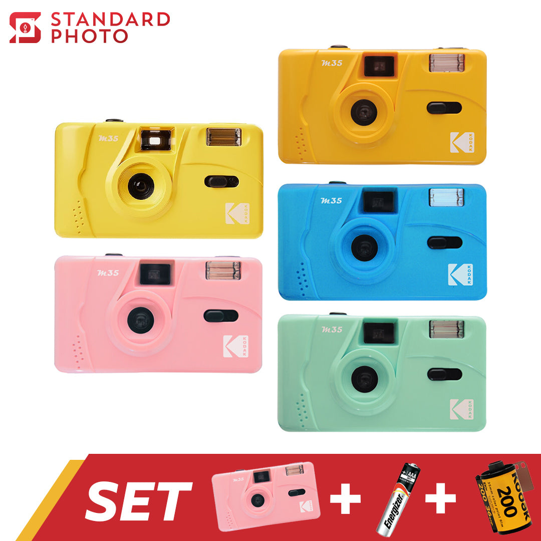 StandardPhoto Kodak M35 Refillable Film Camera Bundle Set 35mm Film Kodak Colorplus 200 Battery Cover Picture Mint Green Candy Pink Yellow Corn Cerulean Blue