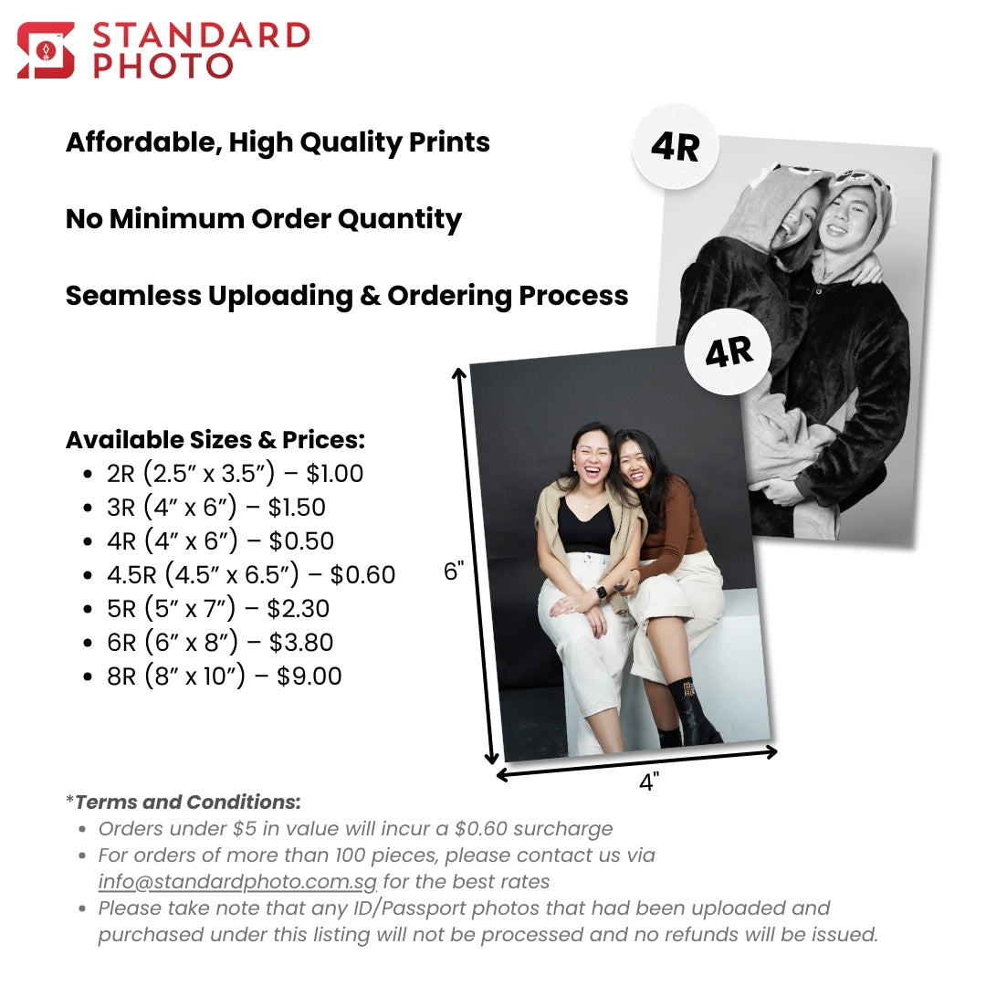 StandardPhoto Online Photo Prints Specifications Sizes Measurements Prices 2R 3R 4R 4.5R 5R 6R 8R Image Printing