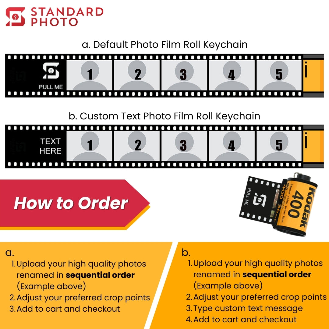 StandardPhoto Photo Film Roll Keychain Ordering Process How to Order Tutorial Custom Customisable Customizable Personalised Personalized Text Emoji Gift 