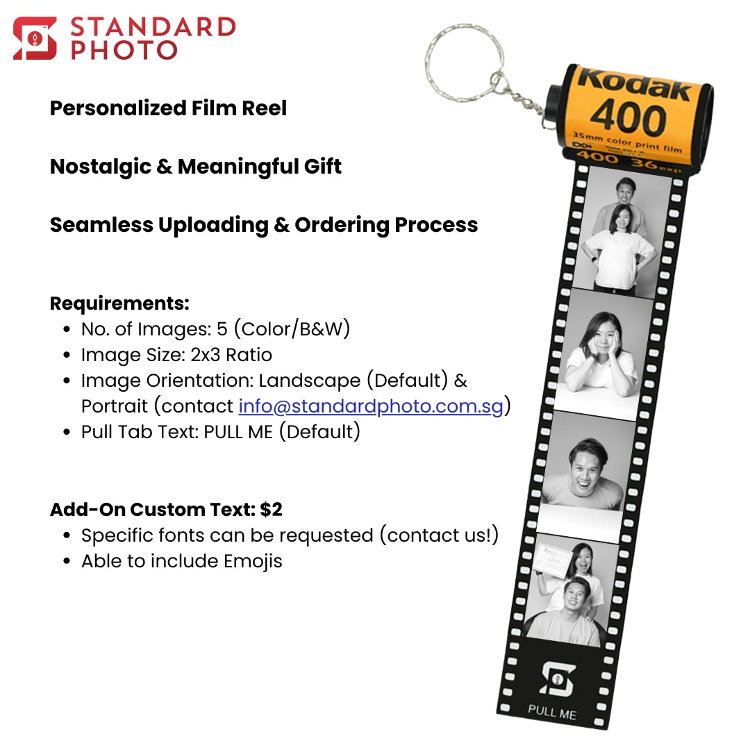 StandardPhoto Photo Film Roll Keychain Display Image Custom Customisable Customizable Personalised Personalized Gifts Specifications Text Landscape Portrait Photos Text Emoji