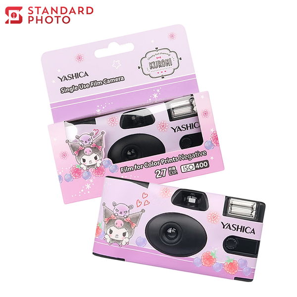 StandardPhoto Yashica Sanrio Disposable 35mm Camera Cover Image Purple Kuromi Nostalgic Pre-Loaded Film 120 Flashes Quality Shots Compact Convenient ISO 400 Single use one time 