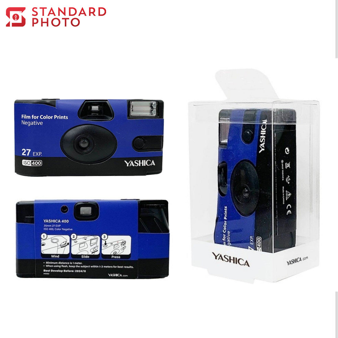 StandardPhoto Yashica Single Use Camera 35mm Film Camera ISO 400 Blue Black 27exp Negative with Box