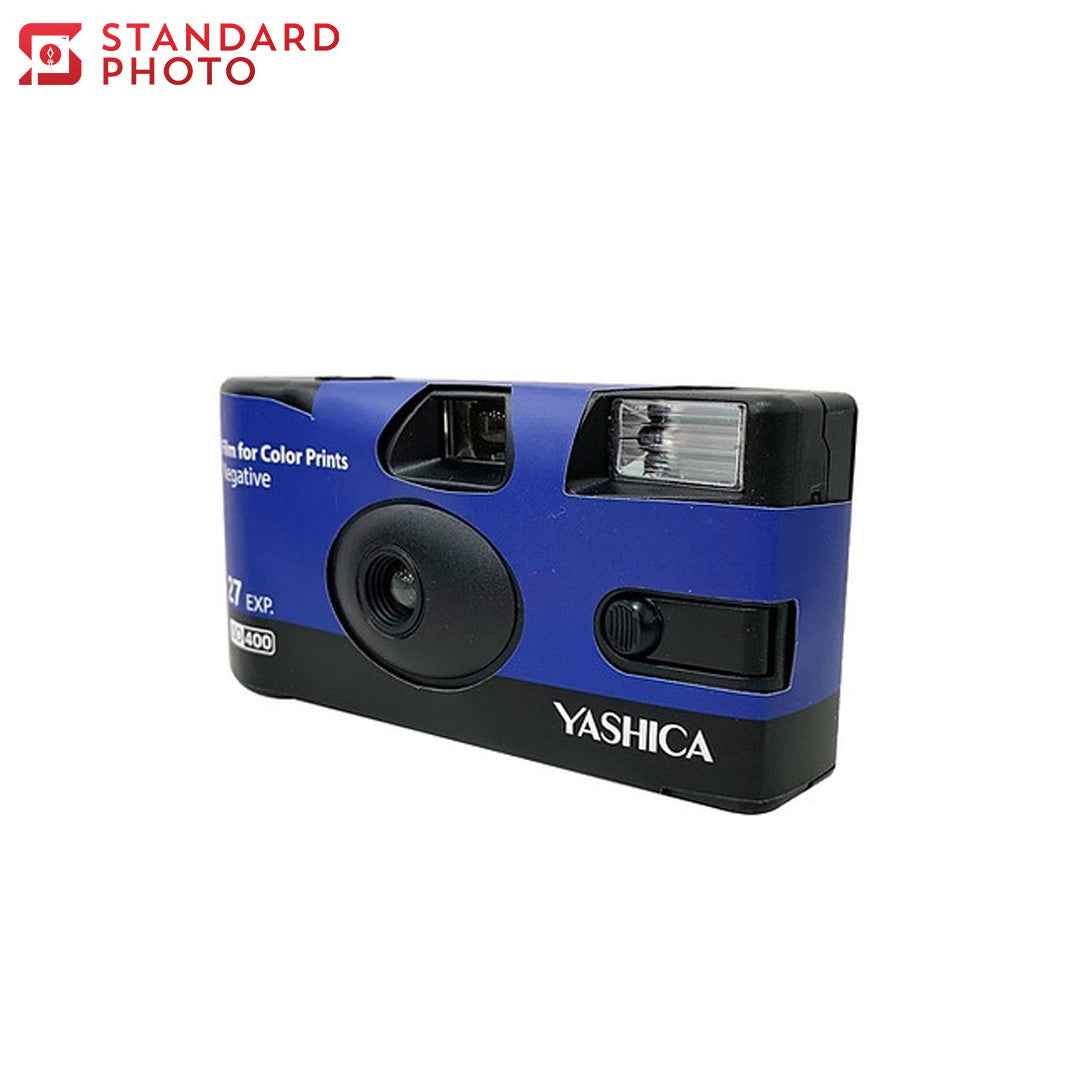 StandardPhoto Yashica Single Use Camera 35mm Film Camera ISO 400 Blue Black 27exp Negative Diagonal View